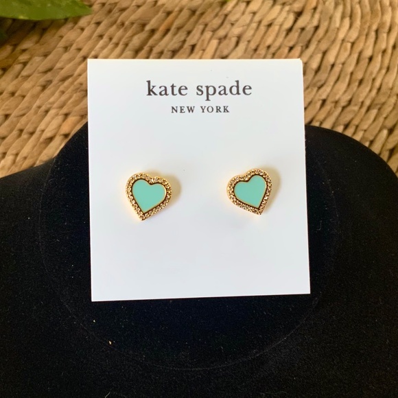 Kate Spade TAKE HEART Earrings🩷Charming STUDS TIFFANY BLUE CZ/ENAMEL GOLD - Picture 6 of 11